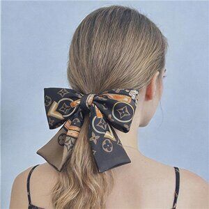 Long Brown Satin Neck Scarf for Women - Lightweight Slim Wrap with Trendy desing